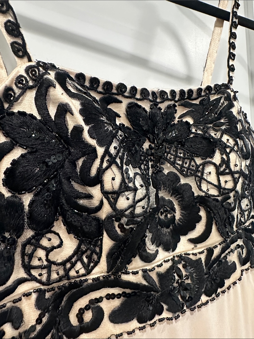 Sue Wong Elegant Babydoll‎ Black & Cream Floral Lace-Trim Slip Dress Size 2 - Picture 4 of 4